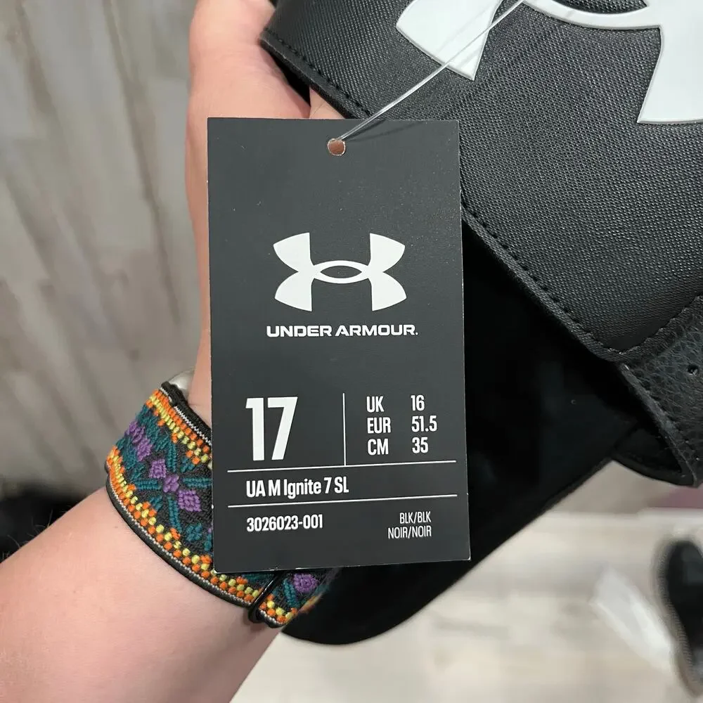 New! Under Armour Black UA M Ignite 7 SL Slide Sandals Sports Mens Size 17